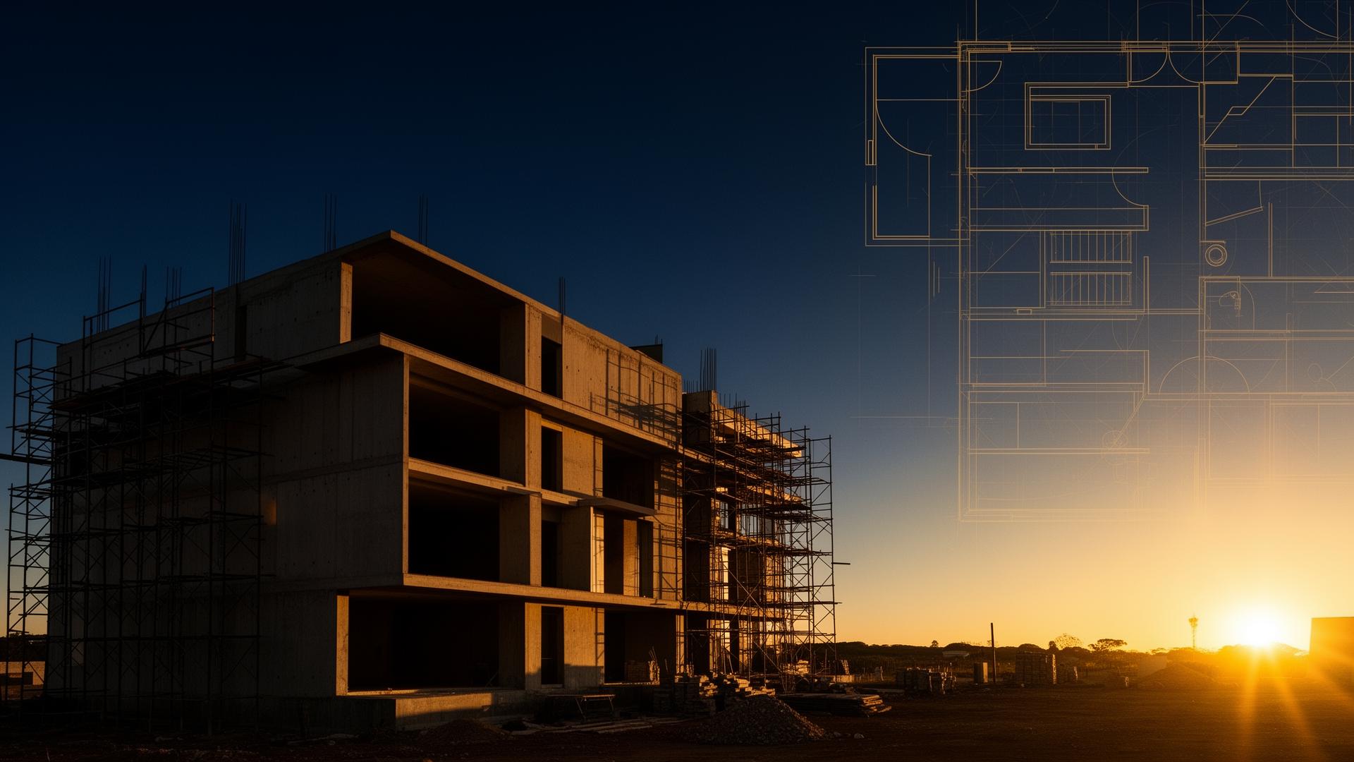 Obra da EB Empreendimentos ao entardecer